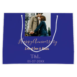 Moderne boho vrolijk jubileum toevoegen naam blauw groot cadeauzakje