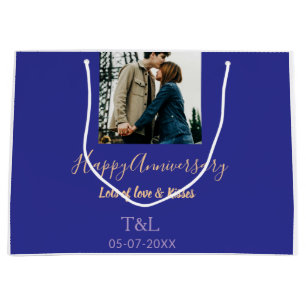Moderne boho vrolijk jubileum toevoegen naam blauw groot cadeauzakje
