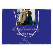 Moderne boho vrolijk jubileum toevoegen naam blauw groot cadeauzakje (Achterkant)