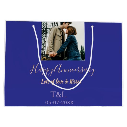 Moderne boho vrolijk jubileum toevoegen naam blauw groot cadeauzakje (Achterkant)