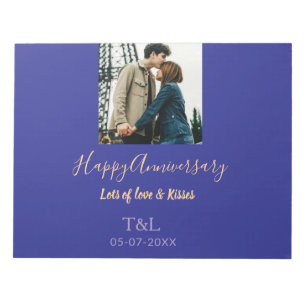 Moderne boho vrolijk jubileum toevoegen naam blauw notitieblok