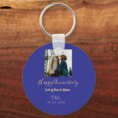 Moderne boho vrolijk jubileum toevoegen naam blauw sleutelhanger (Achterkant)