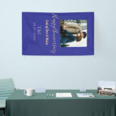 Moderne boho vrolijk jubileum toevoegen naam blauw spandoek (Beurs)