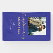 Moderne boho vrolijk jubileum toevoegen naam blauw spandoek (Horizontaal)