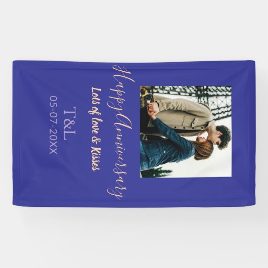 Moderne boho vrolijk jubileum toevoegen naam blauw spandoek (Horizontaal)