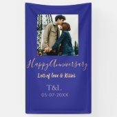 Moderne boho vrolijk jubileum toevoegen naam blauw spandoek (Verticaal)