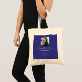 Moderne boho vrolijk jubileum toevoegen naam blauw tote bag (Voorkant (product))