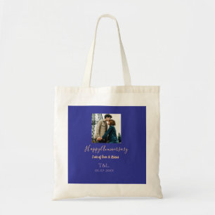 Moderne boho vrolijk jubileum toevoegen naam blauw tote bag