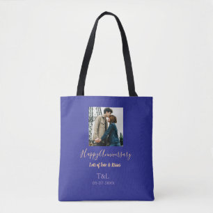 Moderne boho vrolijk jubileum toevoegen naam blauw tote bag