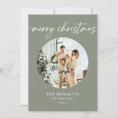 Moderne Boho Vrolijk Kerstfeest Ronde Foto Feestdagenkaart (Voorkant)