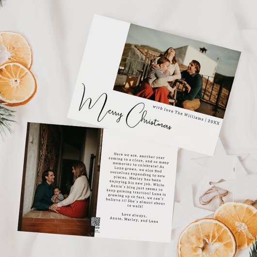 Moderne Boho Vrolijk Kerstfeest Twee Foto Feestdagenkaart