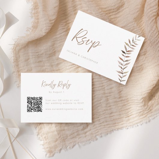 Moderne Boho Watercolor Bladeren QR Code Huwelijks Bedankkaart