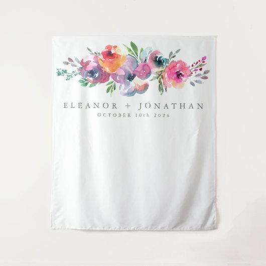 Moderne Boho Waterverf Bloem Fotohouding Achtergro Wandkleed (Voorkant)