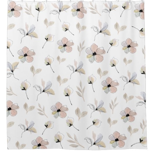 Moderne Boho Waterverf Bloemen Douchegordijn (Voorkant)