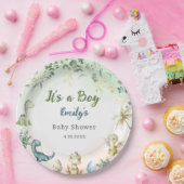 Moderne Boho Waterverf Dinosaurus Greenery Boy Papieren Bordje (Feest)