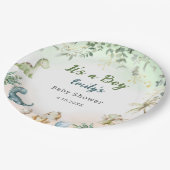 Moderne Boho Waterverf Dinosaurus Greenery Boy Papieren Bordje (Gekanteld)
