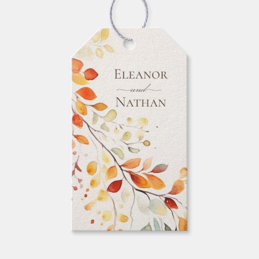 Moderne Boho Waterverf herfstbladeren bruiloft Cadeaulabel (Voorkant)