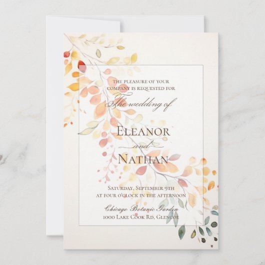 Moderne Boho Waterverf herfstbladeren bruiloft Kaart (Voorkant)