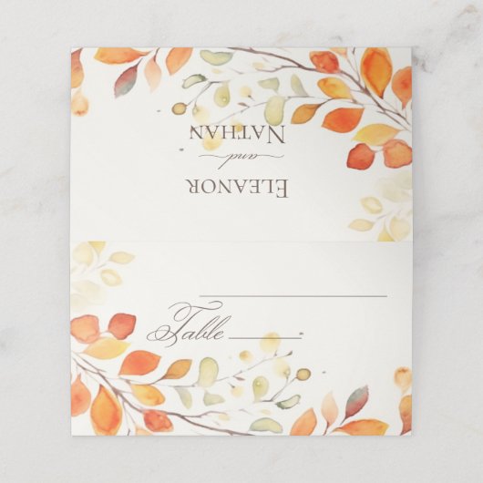Moderne Boho Waterverf herfstbladeren bruiloft Plaatskaartje (Buitenkant ongevouwen)