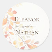 Moderne Boho Waterverf herfstbladeren bruiloft Ronde Sticker (Voorkant)