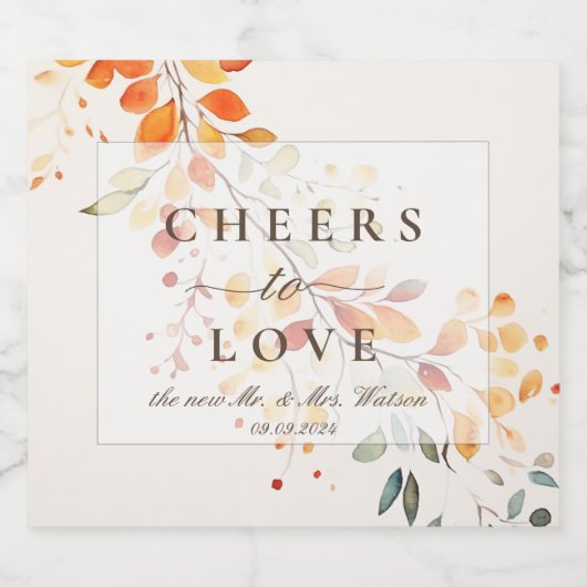 Moderne Boho Waterverf herfstbladeren bruiloft Sparkling Wijnetiket (Enkel label)