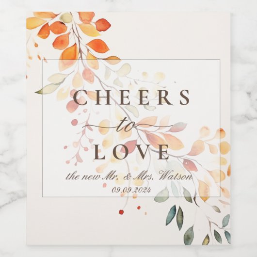 Moderne Boho Waterverf herfstbladeren bruiloft Wijn Etiket (Enkel label)