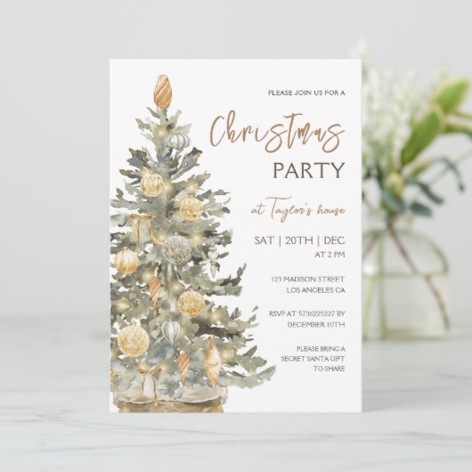 Moderne Boho Waterverf Kerstfeest Uitnodiging (Staand voorkant)