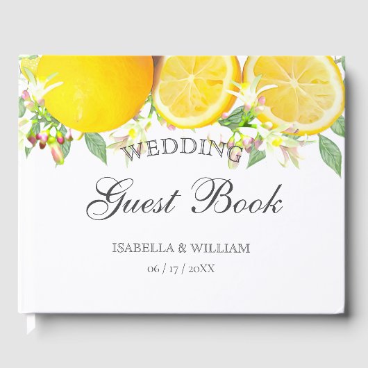 Moderne Boho Waterverf Lemon Zomer Bruiloft Gastenboek (Voorkant)