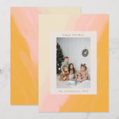 Moderne Boho Waterverf Roze Geel Foto Feestdagenkaart (Voorkant / Achterkant)