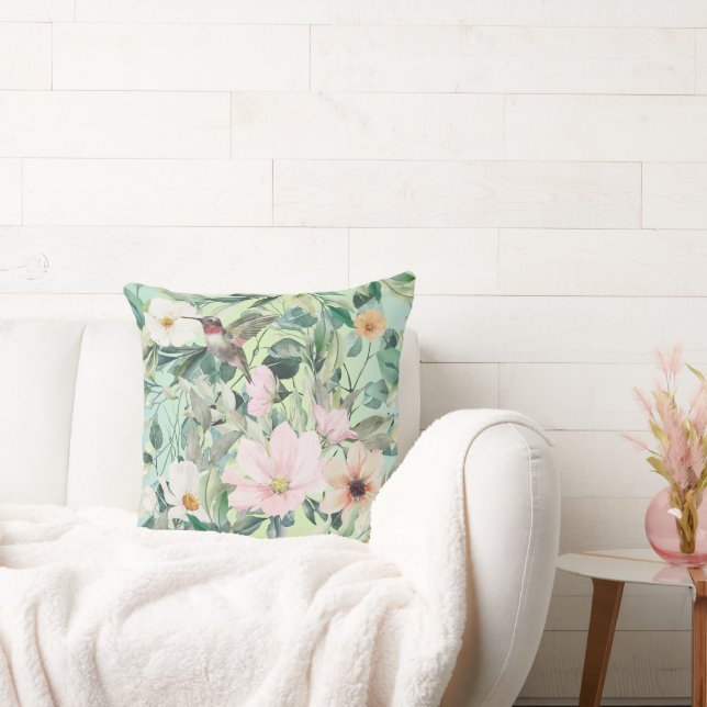 Moderne Boho Waterverf Wildflower Kussen (Bank)