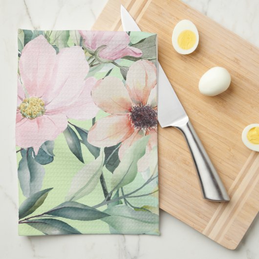 Moderne Boho Waterverf Wildflower Theedoek (Quarter Fold)