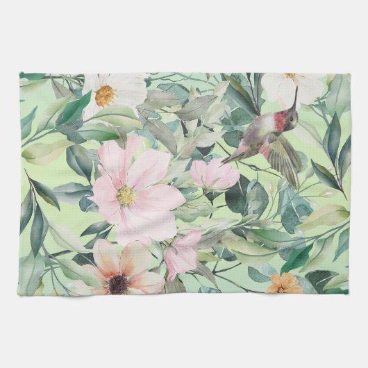 Moderne Boho Waterverf Wildflower Theedoek (Horizontaal)