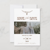 Moderne Boho Western Fotothemabruiloft Save The Date (Voorkant)