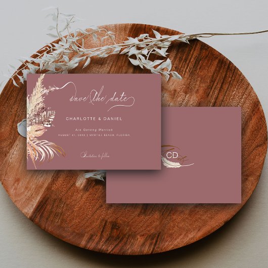 Moderne Boho Whimsical Calligrafie Schrift Mauve Save The Date