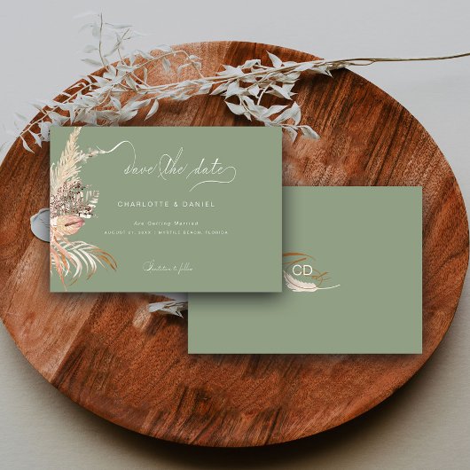 Moderne Boho Whimsical Calligrafie Schrift Sage Save The Date