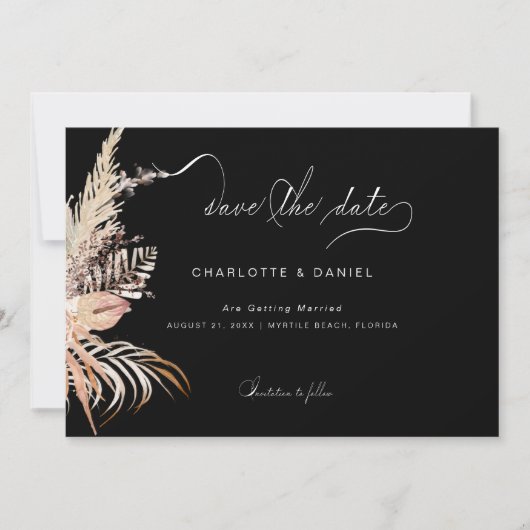 Moderne Boho Whimsical Calligrafie Schrift Save The Date (Voorkant)