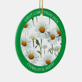 Moderne Boho White Daisy Bloemen Eerste Kerstmis Keramisch Ornament (Rechts)