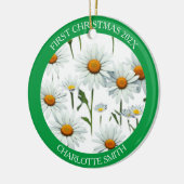 Moderne Boho White Daisy Bloemen Eerste Kerstmis Keramisch Ornament (Links)