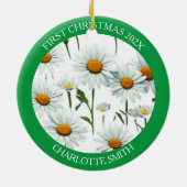 Moderne Boho White Daisy Bloemen Eerste Kerstmis Keramisch Ornament (Achterkant)