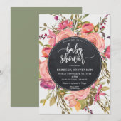moderne boho wild flower baby shower - uitnodiging (Voorkant / Achterkant)
