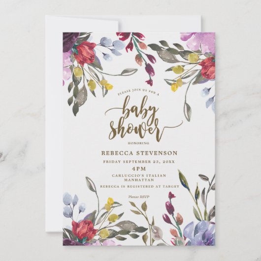 moderne boho wild flower baby shower - uitnodiging (Voorkant)