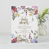 moderne boho wild flower baby shower - uitnodiging (Staand voorkant)
