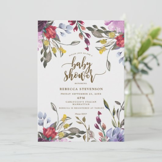 moderne boho wild flower baby shower - uitnodiging (Staand voorkant)