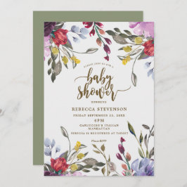 moderne boho wild flower baby shower - uitnodiging
