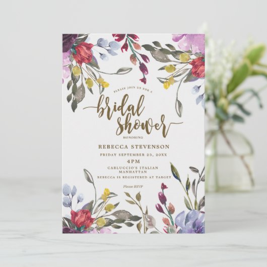 moderne boho wild flower bridal doucheuitnodiging kaart (Staand voorkant)