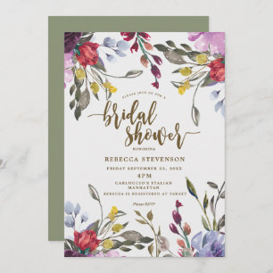moderne boho wild flower bridal doucheuitnodiging kaart