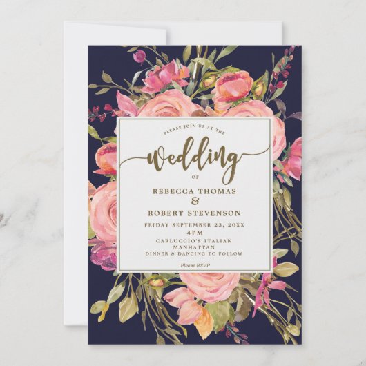 Moderne Boho Wild Flower bruiloft uitnodiging mari (Voorkant)