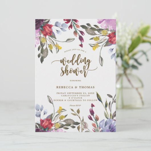 Moderne Boho Wild Flower Wedding Douche Uitnodigin Kaart (Staand voorkant)
