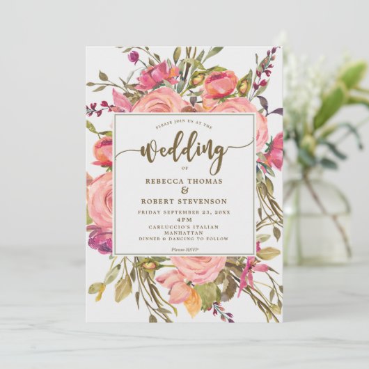 Moderne Boho Wild Flower Wedding Uitnodiging Grijs (Staand voorkant)