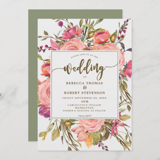 Moderne Boho Wild Flower Wedding Uitnodiging Grijs (Voorkant / Achterkant)